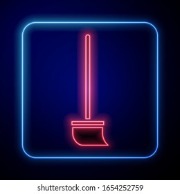 Glowing neon Mop icon isolated on blue background. Cleaning service concept.  Vector Illustration