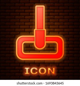 Glowing neon Mop icon isolated on brick wall background. Cleaning service concept. Vector Illustration