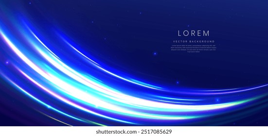 Glowing neon motion light effect speed motion movingon dark blue background. Vector illustration