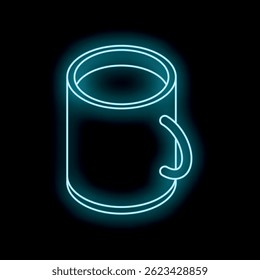 Glowing neon mug with handle, radiating a soft, ethereal light against a dark backdrop