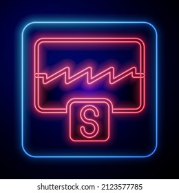Glowing neon Music wave equalizer icon isolated on black background. Sound wave. Audio digital equalizer technology, console panel, pulse musical.  Vector