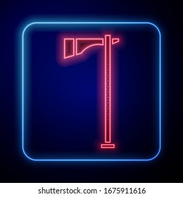 Leuchtendes Neon Native American Tomahawk Axt Symbol einzeln auf blauem Hintergrund. Vektorillustration-Illustration