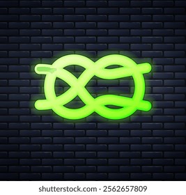 Glowing neon Nautical rope knots icon isolated on brick wall background. Rope tied in a knot.  Vector