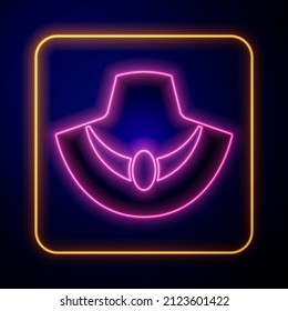 Glowing neon Necklace on mannequin icon isolated on black background.  Vector