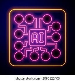 Glowing neon Neural network icon isolated on black background. Artificial intelligence AI.  Vector