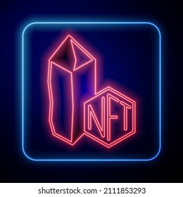 Glowing neon NFT Digital crypto art icon isolated on black background. Non fungible token.  Vector