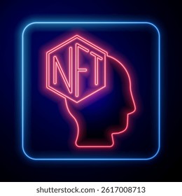 Glowing neon NFT Digital crypto art icon isolated on black background. Non fungible token.  Vector