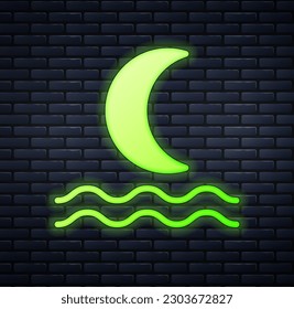 Glowing neon Night fog or smoke icon isolated on brick wall background.  Vector