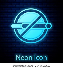 Glowing neon No smoking icon isolated on brick wall background. Cigarette smoking prohibited sign.  Vector