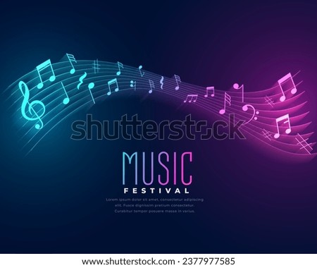glowing neon notes and tunes music background for disco party theme vector