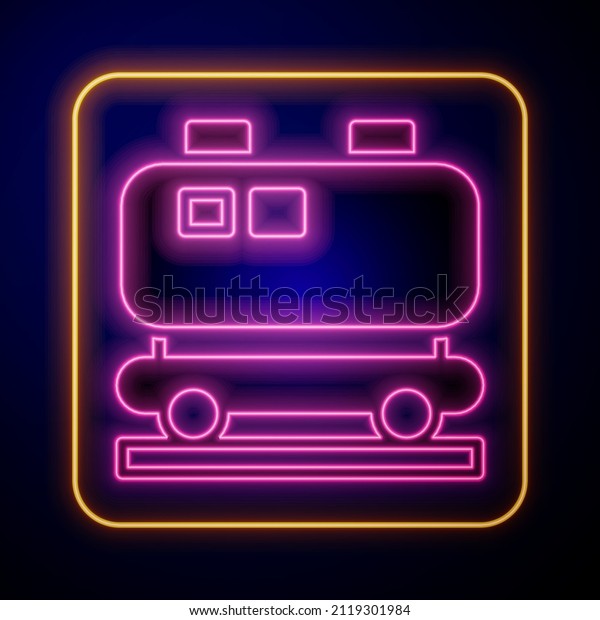 Glowing neon Oil railway cistern icon isolated on
black background. Train oil tank on railway car. Rail freight. Oil
industry.  Vector