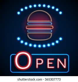 Glowing neon open signs.vector