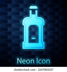 Icono de neón Orujo brillante aislado en el fondo de la pared de ladrillo.  Vector