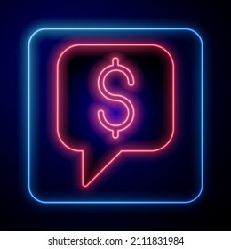 Glowing neon Paid support icon isolated on black background.Speech bubble chat. Message icon. Communication or comment chat symbol.  Vector