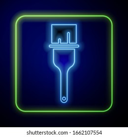 Glowing neon Paint brush icon isolated on blue background.  Vector Illustration