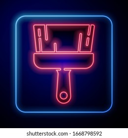 Glowing neon Paint brush icon isolated on blue background.  Vector Illustration