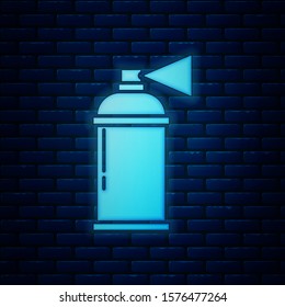 Glowing neon Paint spray can icon isolated on brick wall background.  Vector Illustration