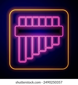 Glowing neon Pan flute icon isolated on black background. Traditional peruvian musical instrument. Folk instrument from Peru, Bolivia and Mexico.  Vector