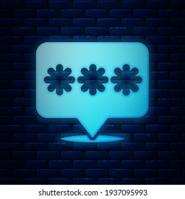 Glowing neon Password protection and safety access icon isolated on brick wall background. Security, safety, protection, privacy concept.  Vector