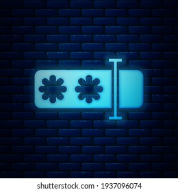 Glowing neon Password protection and safety access icon isolated on brick wall background. Security, safety, protection, privacy concept.  Vector