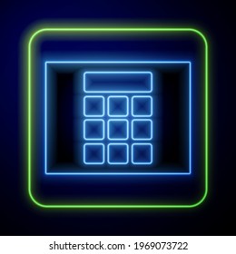 Glowing neon Password protection and safety access icon isolated on blue background. Security, safety, protection, privacy concept.  Vector