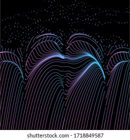 Glowing neon pattern. Abstract minimal background with beautiful gradient. Future cyberpunk concept. Vibrant futuristic wallpaper with geometric elements. EPS 10.