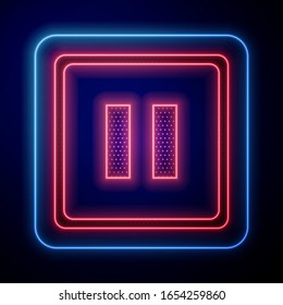 Glowing neon Pause button icon isolated on blue background.  Vector Illustration