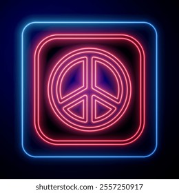 Glowing neon Peace icon isolated on black background. Hippie symbol of peace.  Vector