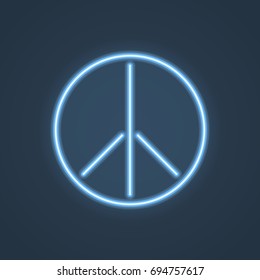 Glowing neon peace sign. Vector illustration.