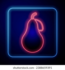 Glowing neon Pear icon isolated on black background. Fruit with leaf symbol.  Vector