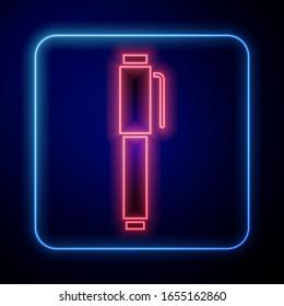 Glowing neon Pen icon isolated on blue background.  Vector Illustration