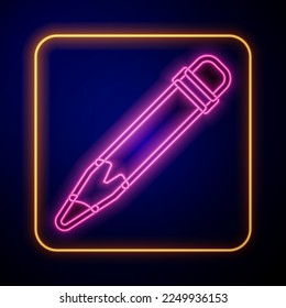 Glowing neon Pencil with eraser icon isolated on black background. Drawing and educational tools. School office symbol.  Vector