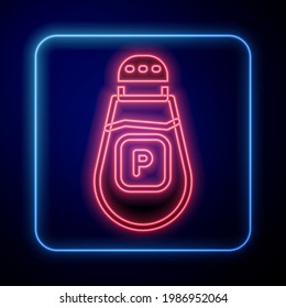 Leuchtendes Neon-Pfeffer-Symbol einzeln auf blauem Hintergrund. Gewürze kochen.  Vektorgrafik