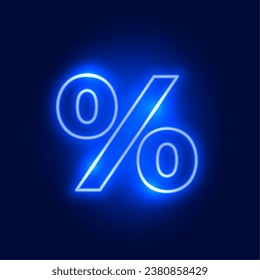 glowing neon percentage icon background for sales and promotion vector