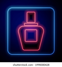 Glowing neon Perfume icon isolated on blue background.  Vector