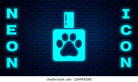 Glowing neon Pet shampoo icon isolated on brick wall background. Pets care sign. Dog cleaning symbol.  Vector