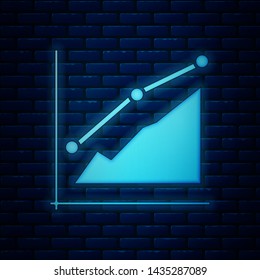 Glowing neon Pie chart infographic icon isolated on brick wall background. Diagram chart sign.  Vector Illustration