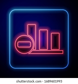 Glowing neon Pie chart infographic icon isolated on blue background. Diagram chart sign.  Vector Illustration