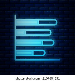Leuchtendes neonisches Pie-Diagramm, Infografik Symbol einzeln auf Backsteinwand-Hintergrund. Diagramm Diagramm Diagramm Zeichen.  Vektorgrafik