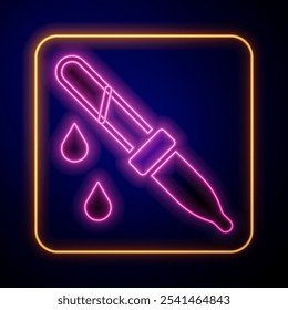 Glowing neon Pipette icon isolated on black background. Element of medical, chemistry lab equipment. Medicine symbol.  Vector