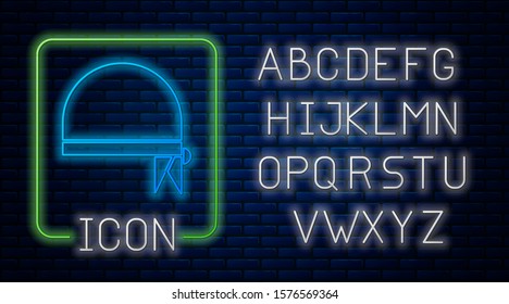 Glowing neon Pirate bandana for head icon isolated on brick wall background. Neon light alphabet. Vector Illustration