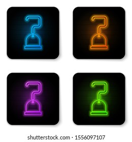 Glowing neon Pirate hook icon isolated on white background. Black square button. Vector Illustration