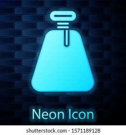 Glowing neon Pirate sack icon isolated on brick wall background.  Vector Illustration