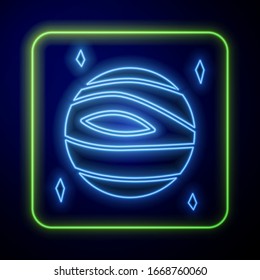 Glowing neon Planet Venus icon isolated on blue background.  Vector Illustration