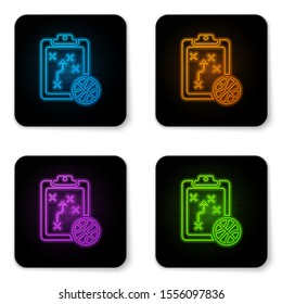 Glowing neon Planning strategy concept icon isolated on white background. Basketball cup formation and tactic. Black square button. Vector Illustration
