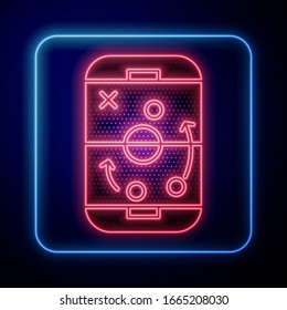 Glowing neon Planning strategy concept icon isolated on blue background. Hockey formation and tactic.  Vector Illustration