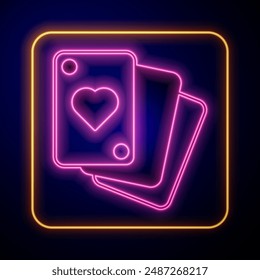Glowing neon Playing cards icon isolated on black background. Casino gambling.  Vector