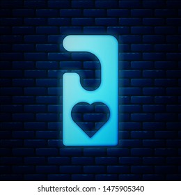 Glowing neon Please do not disturb with heart icon isolated on brick wall background. Hotel Door Hanger Tags.  Vector Illustration