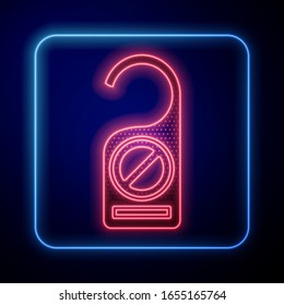 Glowing neon Please do not disturb icon isolated on blue background. Hotel Door Hanger Tags.  Vector Illustration