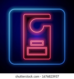 Glowing neon Please do not disturb icon isolated on blue background. Hotel Door Hanger Tags.  Vector Illustration